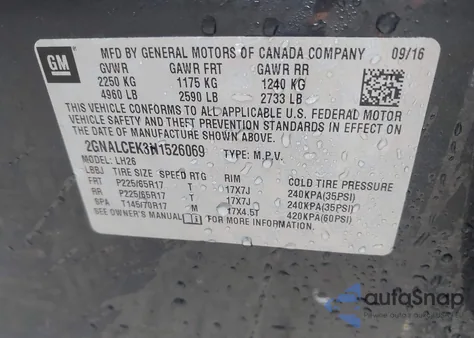 2017 Chevrolet Equinox Lt z USA, uszkodzony, nr VIN 2GNALCEK3H1526069